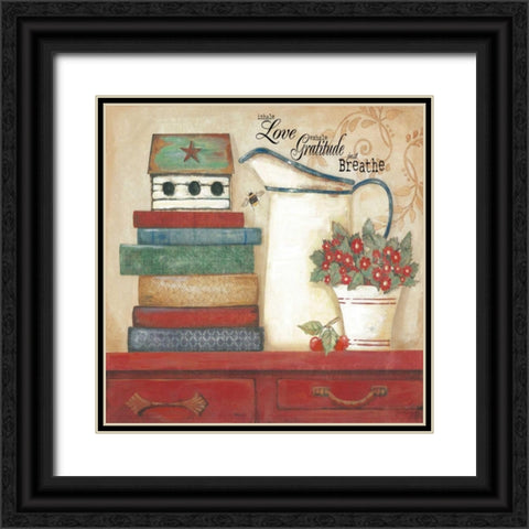 Love Gratitude Breathe Black Ornate Wood Framed Art Print with Double Matting by Moulton, Jo