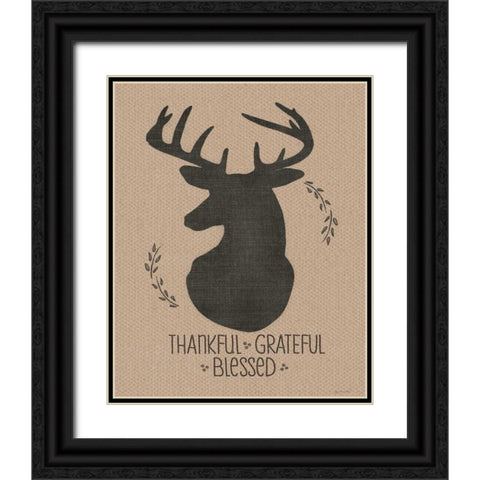 Deer - Grateful Black Ornate Wood Framed Art Print with Double Matting by Moulton, Jo