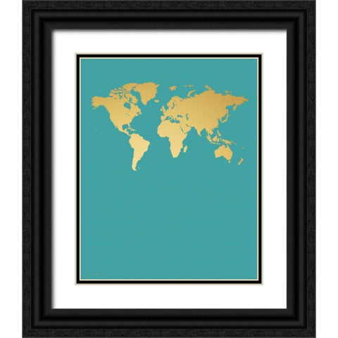 Faux Gold Map Black Ornate Wood Framed Art Print with Double Matting by Moulton, Jo
