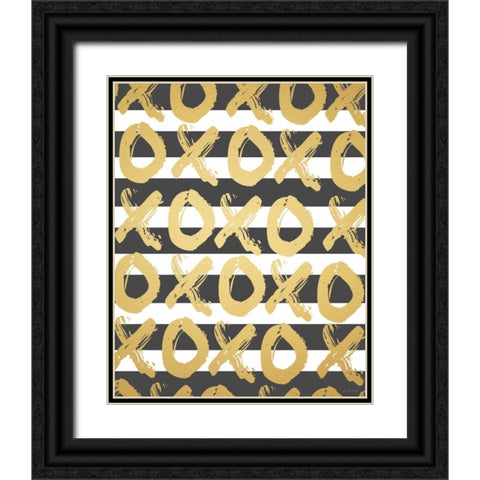 Faux Gold XOXO Black Ornate Wood Framed Art Print with Double Matting by Moulton, Jo