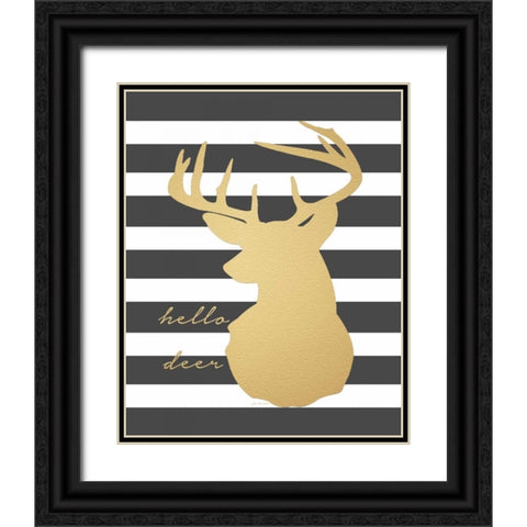 Faux Gold Hello Deer Black Ornate Wood Framed Art Print with Double Matting by Moulton, Jo