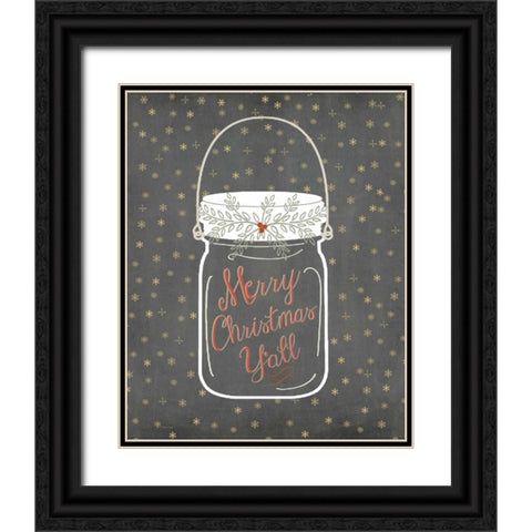 Merry Christmas Yall - Snowflake Black Ornate Wood Framed Art Print with Double Matting by Moulton, Jo