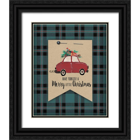 Merry Little Christmas Plaid Black Ornate Wood Framed Art Print with Double Matting by Moulton, Jo