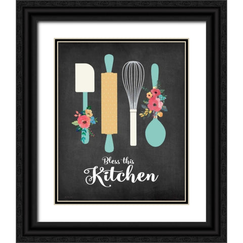Bless This Kitchen Black Ornate Wood Framed Art Print with Double Matting by Moulton, Jo