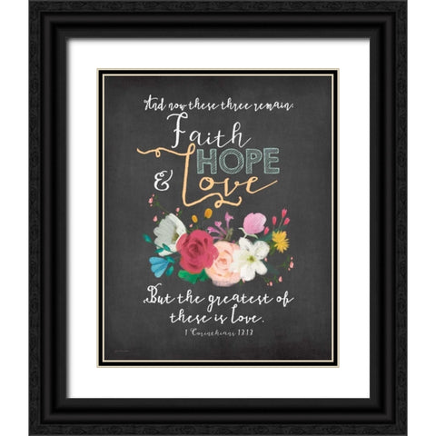 Faith, Hope and Love Black Ornate Wood Framed Art Print with Double Matting by Moulton, Jo
