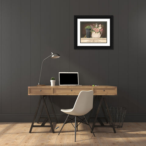 Floral with Black Bucket Black Ornate Wood Framed Art Print with Double Matting by Moulton, Jo