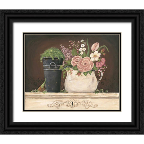 Floral with Black Bucket Black Ornate Wood Framed Art Print with Double Matting by Moulton, Jo