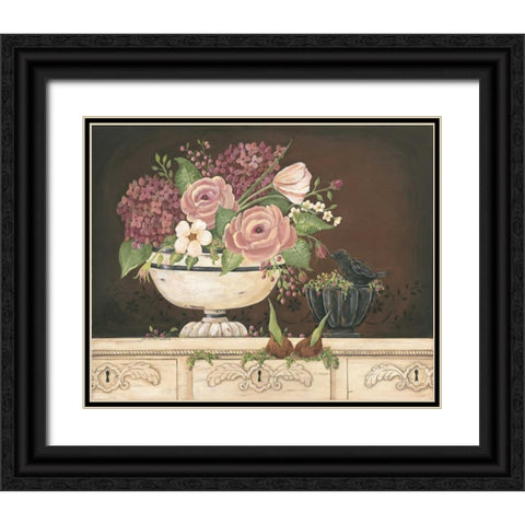 Floral With Black Bird Black Ornate Wood Framed Art Print with Double Matting by Moulton, Jo