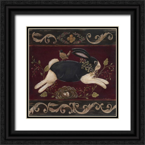 Folk Bunny I Black Ornate Wood Framed Art Print with Double Matting by Moulton, Jo