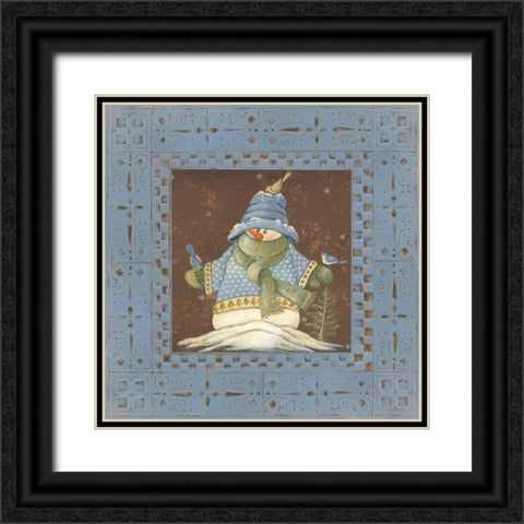 Blue Tin Snowman II Black Ornate Wood Framed Art Print with Double Matting by Moulton, Jo
