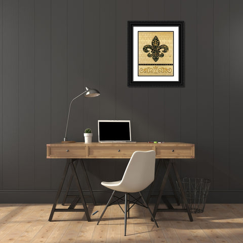 Golden Fleur De Lis Black Ornate Wood Framed Art Print with Double Matting by Moulton, Jo