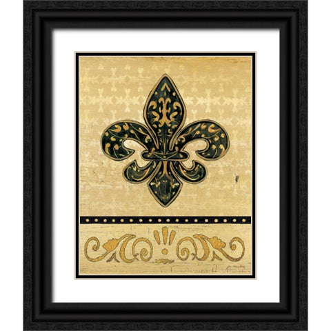 Golden Fleur De Lis Black Ornate Wood Framed Art Print with Double Matting by Moulton, Jo