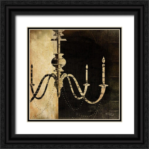 Black and White Chandelier Black Ornate Wood Framed Art Print with Double Matting by Pugh, Jennifer