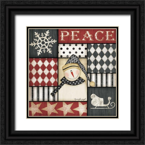 Peace Snowman Black Ornate Wood Framed Art Print with Double Matting by Pugh, Jennifer