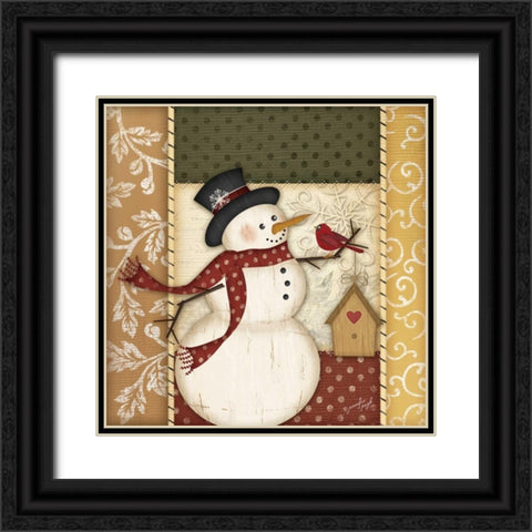 Country Snowman Black Ornate Wood Framed Art Print with Double Matting by Pugh, Jennifer