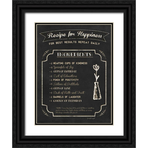 Recipe for Happiness Black Ornate Wood Framed Art Print with Double Matting by Pugh, Jennifer