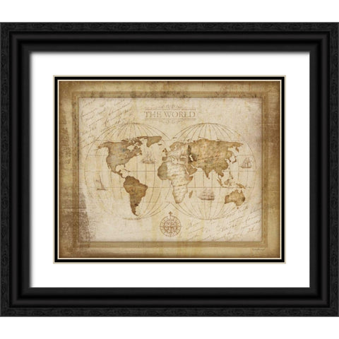 World Map Black Ornate Wood Framed Art Print with Double Matting by Pugh, Jennifer