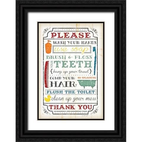 Bathroom Rules Black Ornate Wood Framed Art Print with Double Matting by Pugh, Jennifer