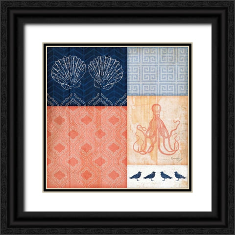 Coral and Navy Coastal III Black Ornate Wood Framed Art Print with Double Matting by Pugh, Jennifer