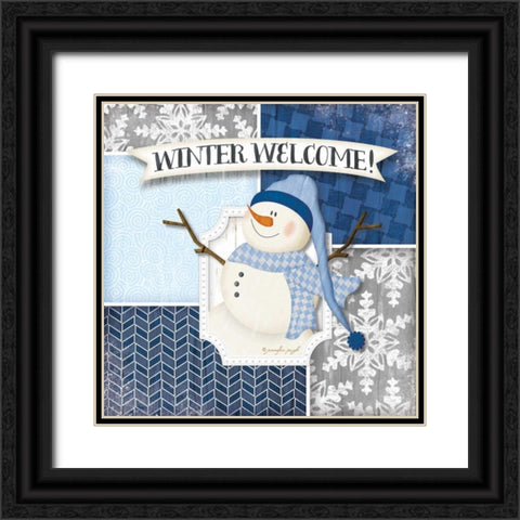 Winter Welcome Snowman Black Ornate Wood Framed Art Print with Double Matting by Pugh, Jennifer