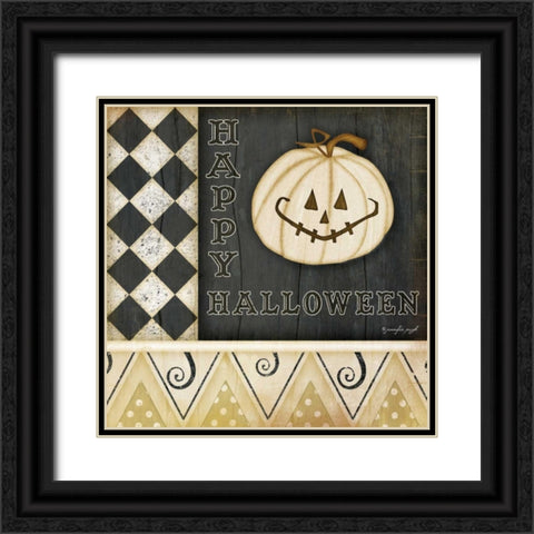 Happy Halloween - Pumpkin Black Ornate Wood Framed Art Print with Double Matting by Pugh, Jennifer