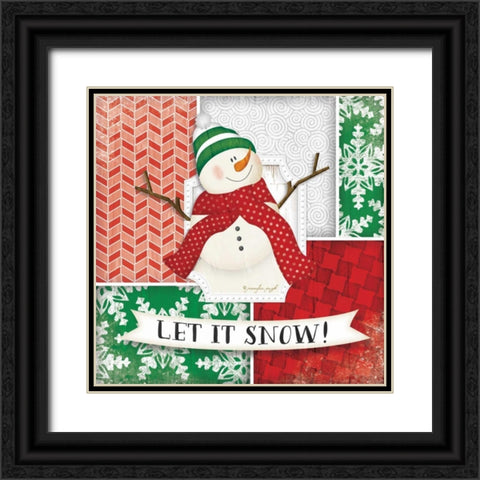 Let It Snow - Snowman Black Ornate Wood Framed Art Print with Double Matting by Pugh, Jennifer