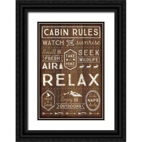 Cabin Rules Black Ornate Wood Framed Art Print with Double Matting by Pugh, Jennifer