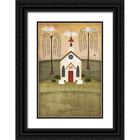 Primitive Church Black Ornate Wood Framed Art Print with Double Matting by Pugh, Jennifer