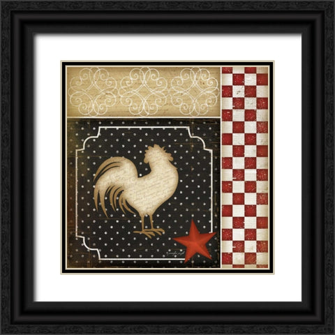 Country Kitchen - Rooster Black Ornate Wood Framed Art Print with Double Matting by Pugh, Jennifer