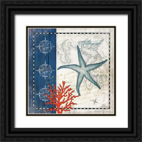 Coastal Blue Starfish Black Ornate Wood Framed Art Print with Double Matting by Pugh, Jennifer
