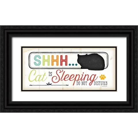 Shhh Cat is Sleeping - Color Black Ornate Wood Framed Art Print with Double Matting by Pugh, Jennifer