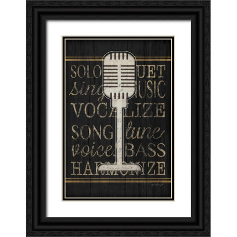 Music Microphone Black Ornate Wood Framed Art Print with Double Matting by Pugh, Jennifer