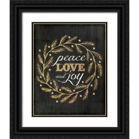 Peace, Love and Joy Black Ornate Wood Framed Art Print with Double Matting by Pugh, Jennifer