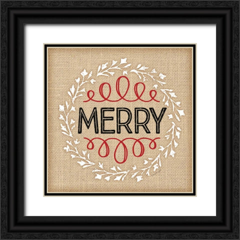 Burlap Merry Black Ornate Wood Framed Art Print with Double Matting by Pugh, Jennifer