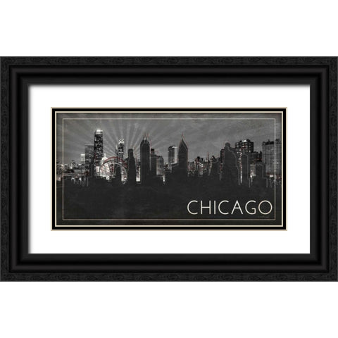 Chicago Silhouette Black Ornate Wood Framed Art Print with Double Matting by Pugh, Jennifer