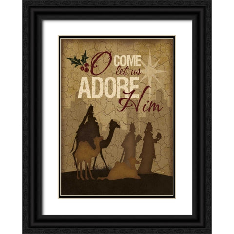 O Come Let Us Adore Him Wisemen Black Ornate Wood Framed Art Print with Double Matting by Pugh, Jennifer