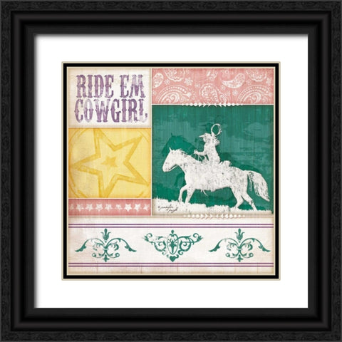 Cowgirl Ride Em Cowgirl Black Ornate Wood Framed Art Print with Double Matting by Pugh, Jennifer