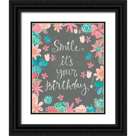 Flowery Birthday Black Ornate Wood Framed Art Print with Double Matting by Doucette, Katie