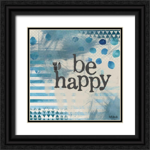 Be Happy - Blue Black Ornate Wood Framed Art Print with Double Matting by Doucette, Katie
