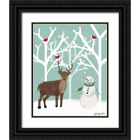 Snowman and Deer Black Ornate Wood Framed Art Print with Double Matting by Doucette, Katie