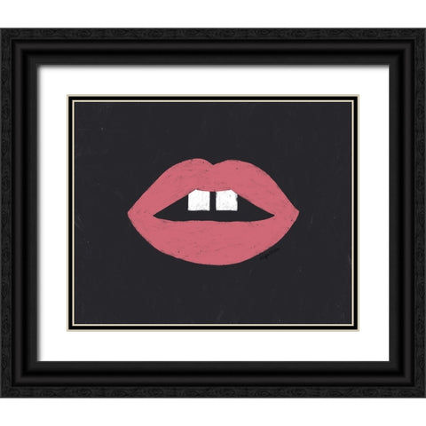Pink Lips Black Ornate Wood Framed Art Print with Double Matting by Brown, Kyra