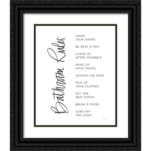 Bathroom Rules Black Ornate Wood Framed Art Print with Double Matting by Brown, Kyra