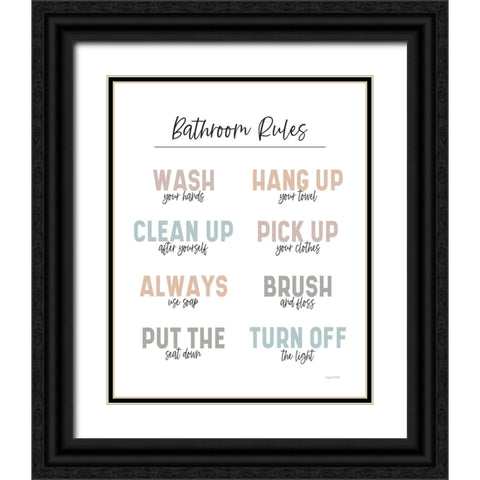 Bathroom Rules Black Ornate Wood Framed Art Print with Double Matting by Brown, Kyra