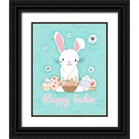 Easter Bunny Blue Black Ornate Wood Framed Art Print with Double Matting by Blue, Nina