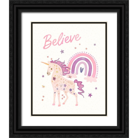 Believe Unicorn Black Ornate Wood Framed Art Print with Double Matting by Blue, Nina