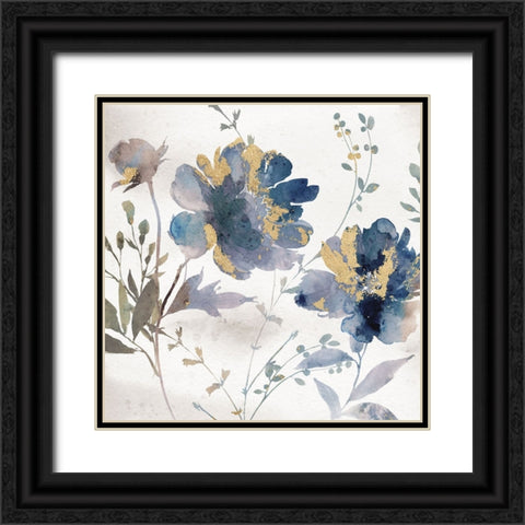 Blue Watercolor Florals Black Ornate Wood Framed Art Print with Double Matting by Blue, Nina