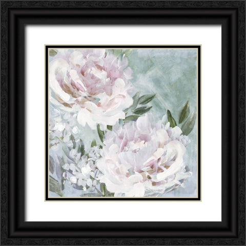 Whispering Peonies Black Ornate Wood Framed Art Print with Double Matting by Blue, Nina