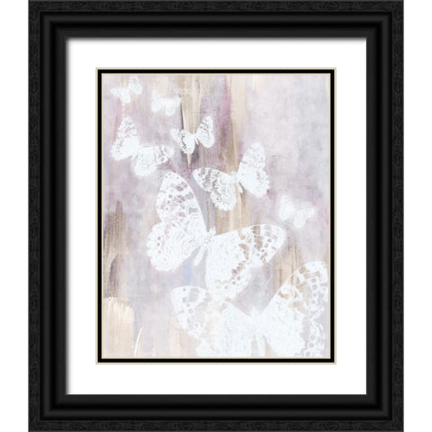 Bright White Butterflies Black Ornate Wood Framed Art Print with Double Matting by Blue, Nina