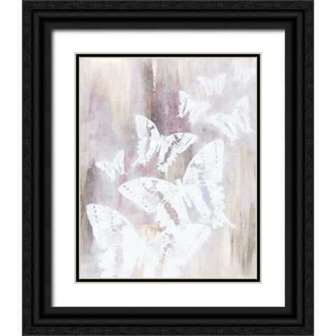 Bright White Butterflies II Black Ornate Wood Framed Art Print with Double Matting by Blue, Nina