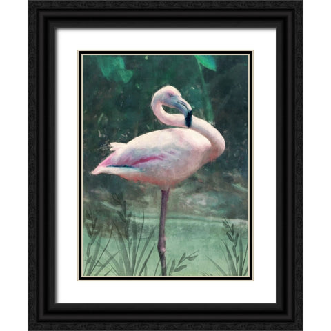 Peach Flamingo Black Ornate Wood Framed Art Print with Double Matting by Blue, Nina